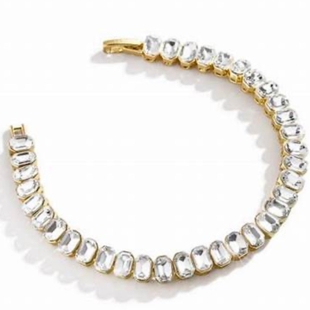Gold plated tennis style bracelet with oval Swarovski crystals white 7.15 inch
